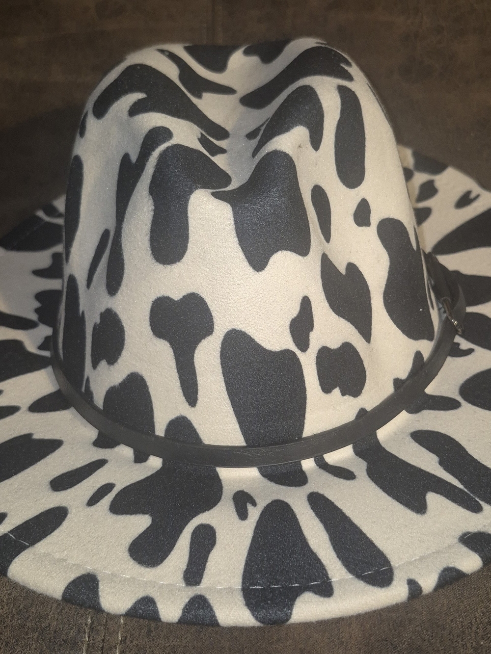 Black & White Cow Print Felt Fedora Hat